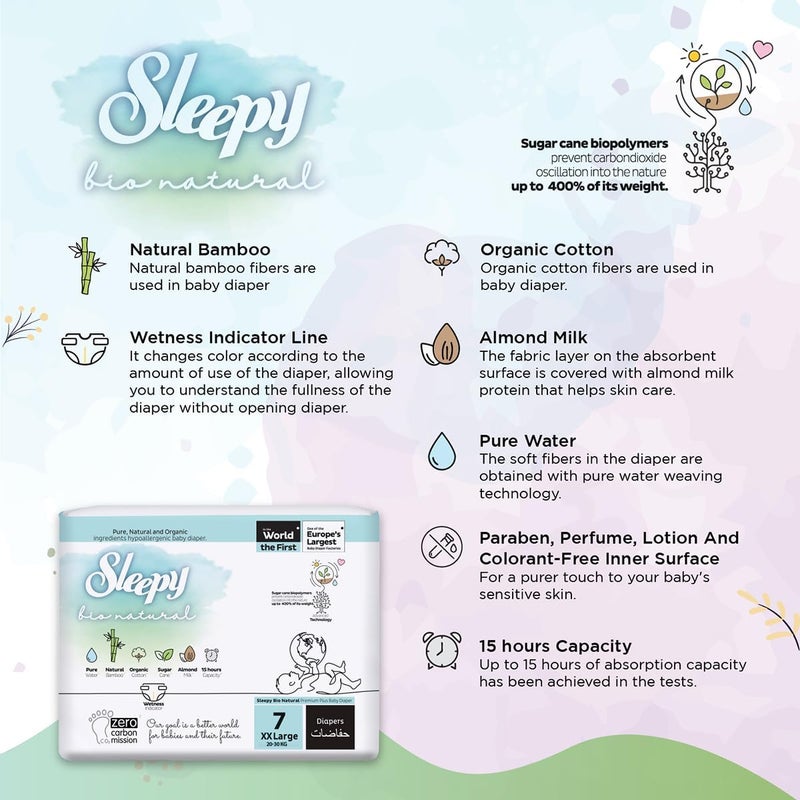 Sleepy Bio Natural Premium Size 7 Diapers | 200 Count | Hypoallergenic Baby Diapers for 20-30Kg - Image 4